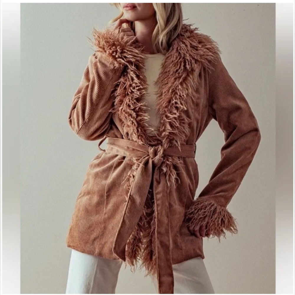 Faux Fur Trim Corduroy Penny Lane Coat